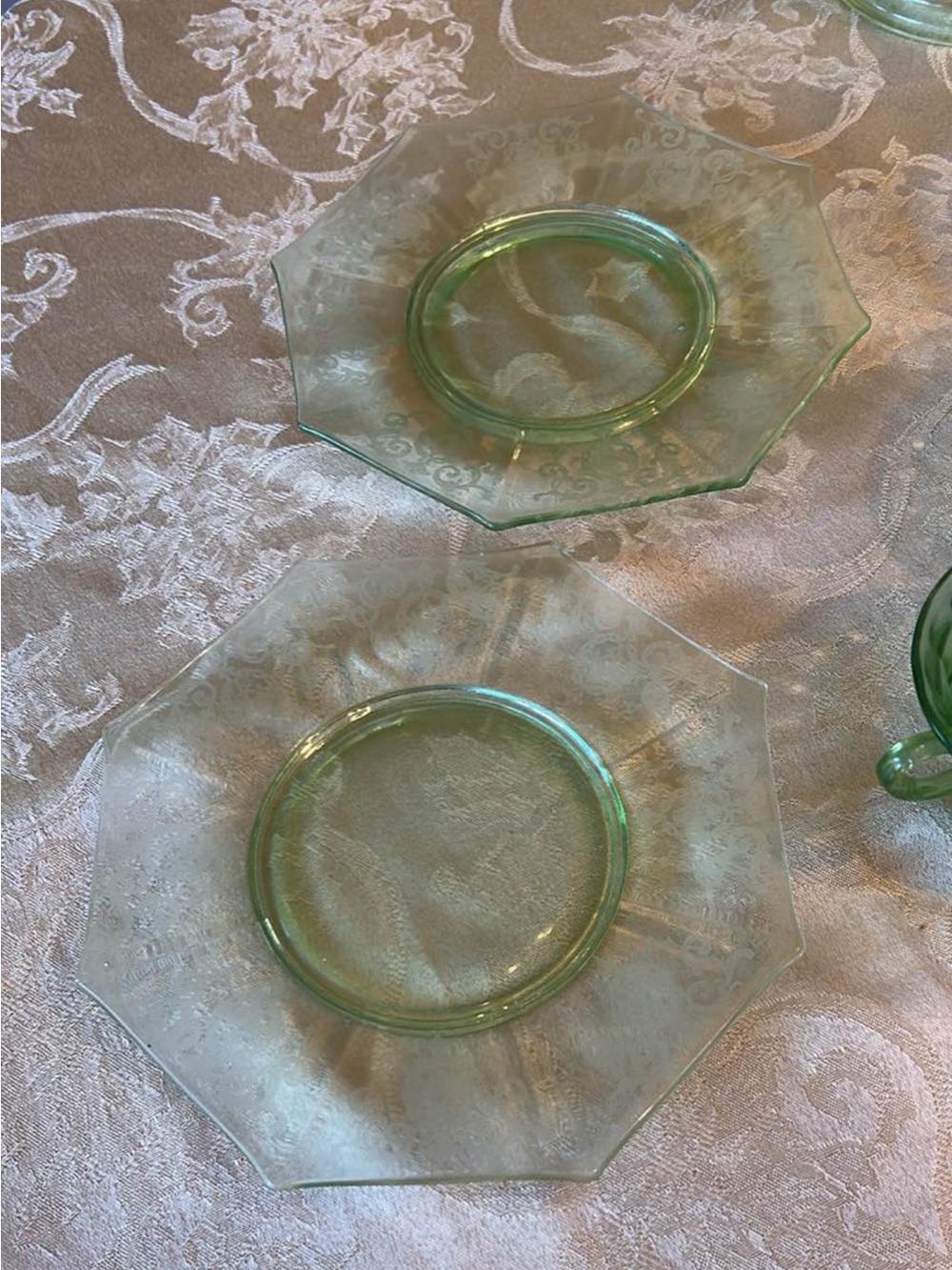 Uranium Glass Lot— 12 pieces — Vintage Green Glass Dinnerware Glows in the Dark - Picture 5 of 7